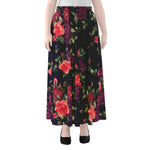 Red Violet Roses Floral Pattern Print Chiffon Maxi Skirt