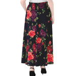 Red Violet Roses Floral Pattern Print Chiffon Maxi Skirt