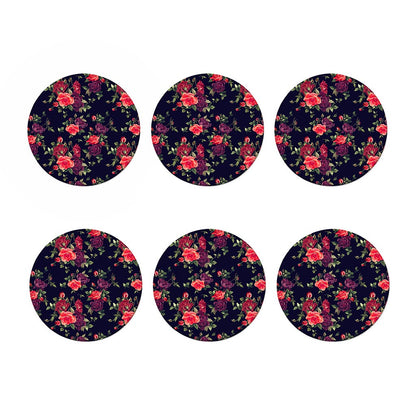 Red Violet Roses Floral Pattern Print Coaster Set