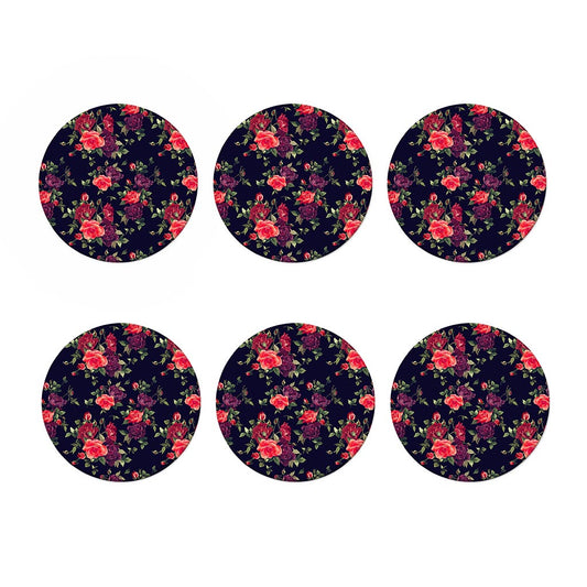 Red Violet Roses Floral Pattern Print Coaster Set