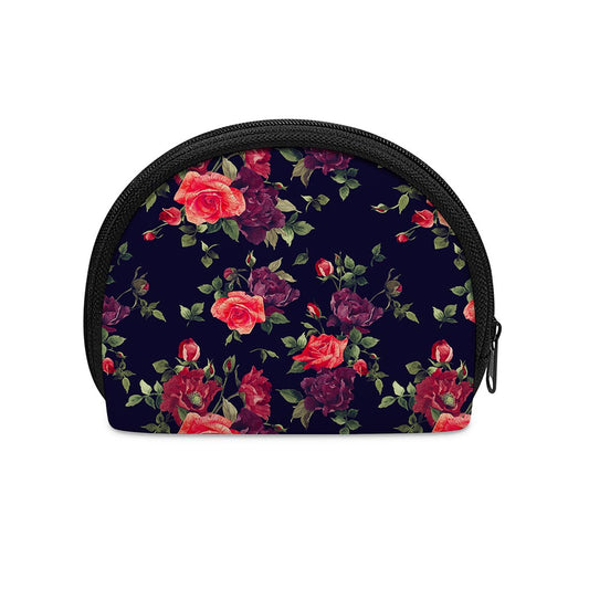 Red Violet Roses Floral Pattern Print Coin Purse
