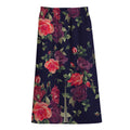 Red Violet Roses Floral Pattern Print Cotton Front Slit Maxi Skirt