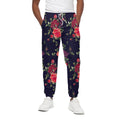 Red Violet Roses Floral Pattern Print Cotton Sweatpants