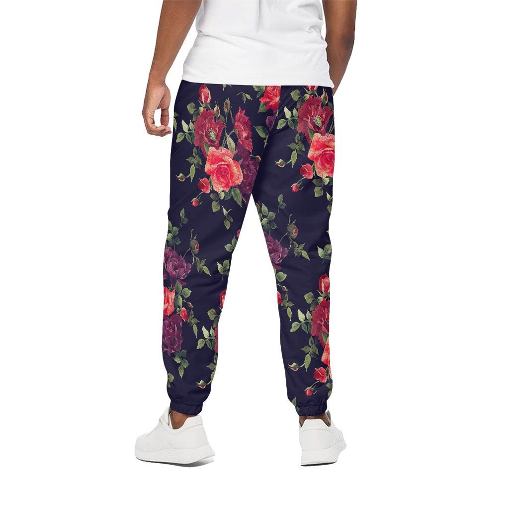 Red Violet Roses Floral Pattern Print Cotton Pants