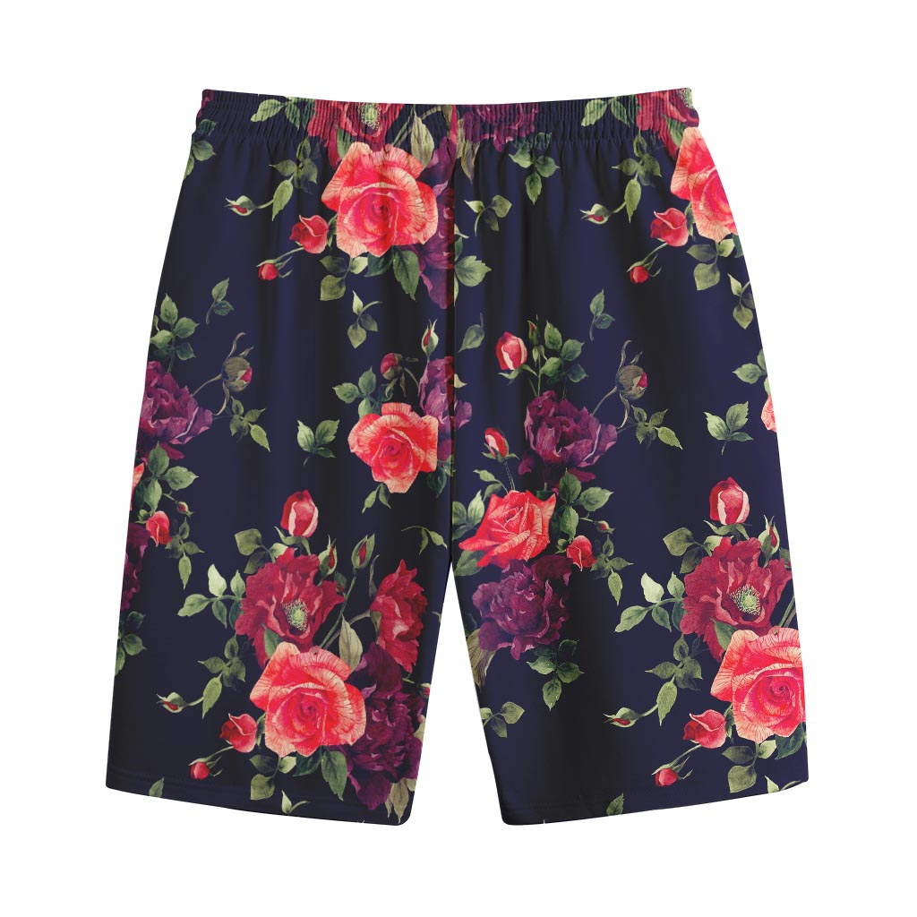 Red Violet Roses Floral Pattern Print Cotton Shorts