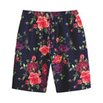 Red Violet Roses Floral Pattern Print Cotton Shorts