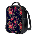 Red Violet Roses Floral Pattern Print Crossbody Lunch Bag
