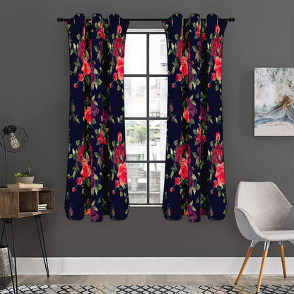 Red Violet Roses Floral Pattern Print Curtain