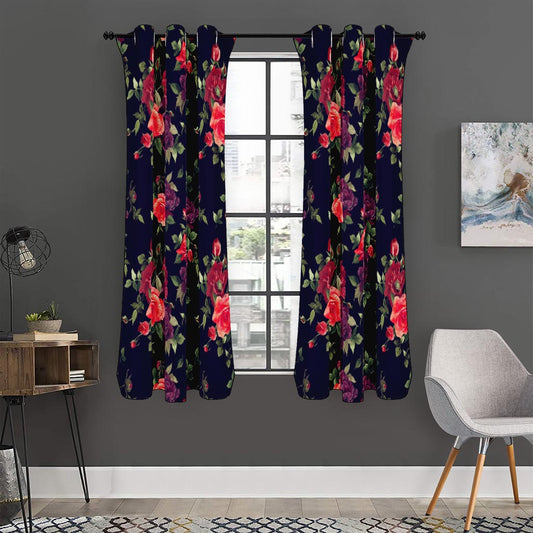 Red Violet Roses Floral Pattern Print Curtain