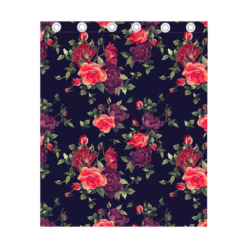 Red Violet Roses Floral Pattern Print Curtain