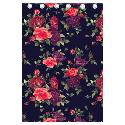 Red Violet Roses Floral Pattern Print Curtain