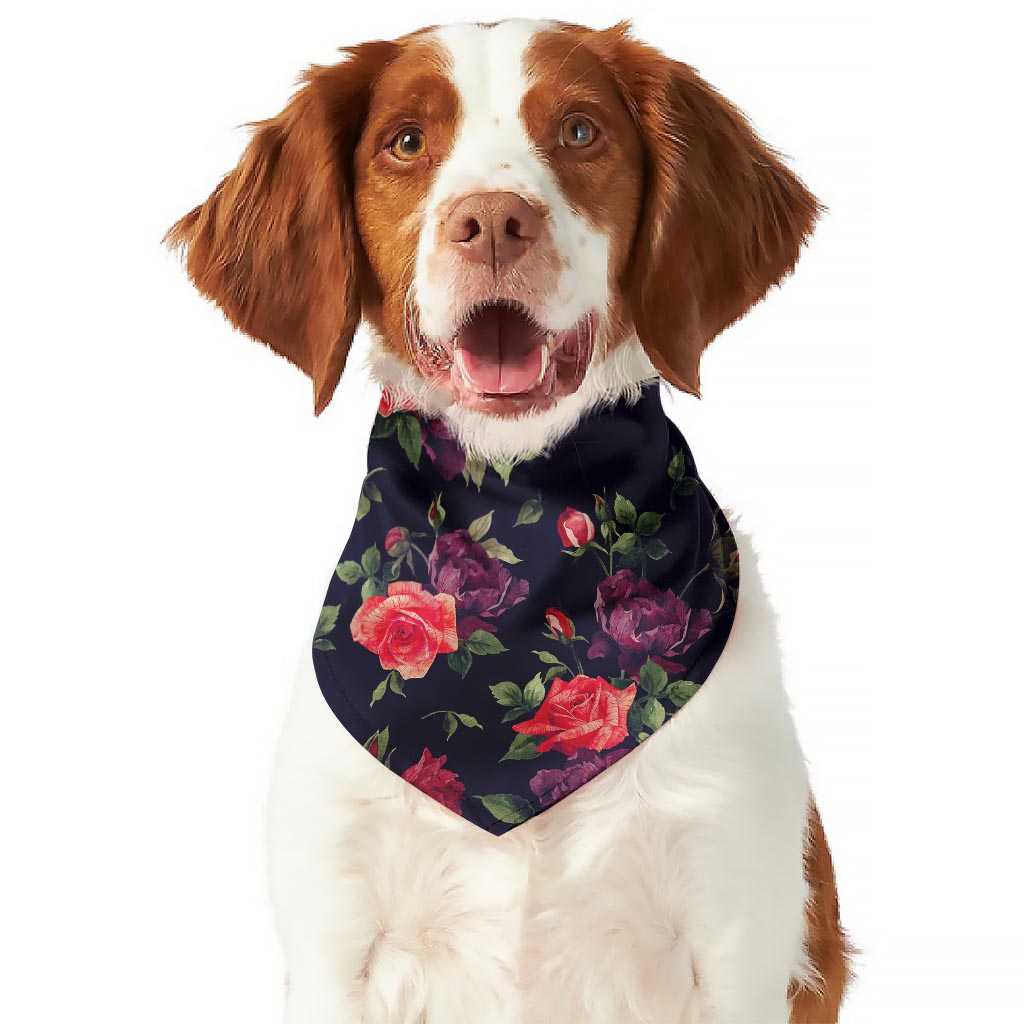 Red Violet Roses Floral Pattern Print Dog Bandana