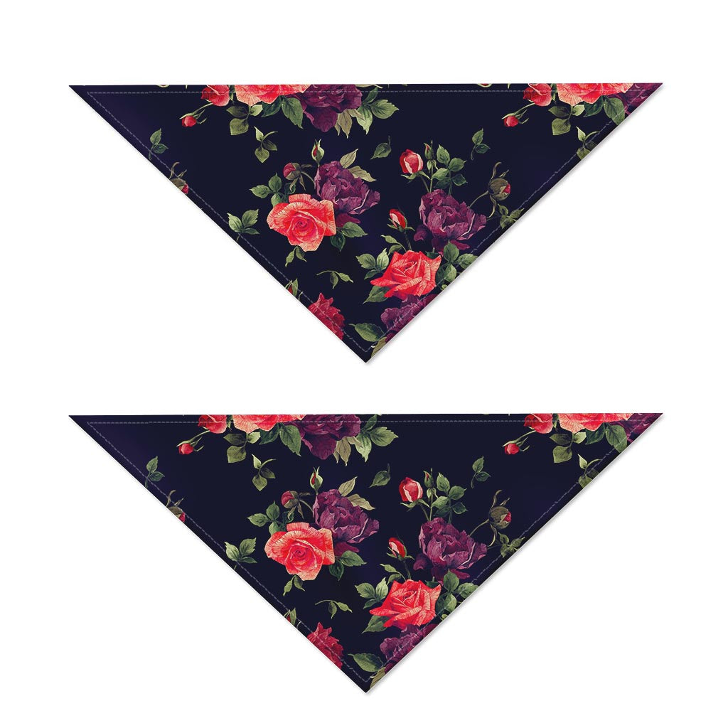 Red Violet Roses Floral Pattern Print Dog Bandana