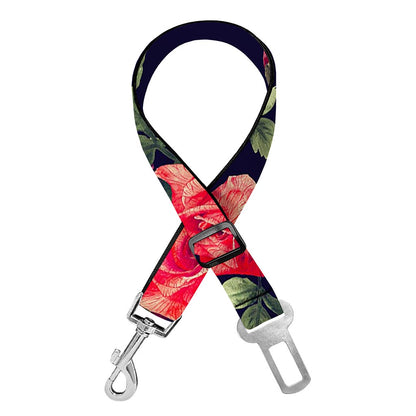 Red Violet Roses Floral Pattern Print Dog Seat Belt