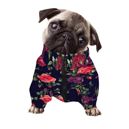 Red Violet Roses Floral Pattern Print Dog Zip Up Jacket