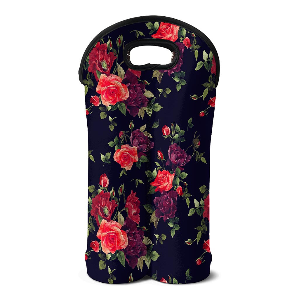 Red Violet Roses Floral Pattern Print Double Neoprene Wine Tote