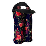 Red Violet Roses Floral Pattern Print Double Neoprene Wine Tote