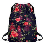 Red Violet Roses Floral Pattern Print Drawstring Backpack