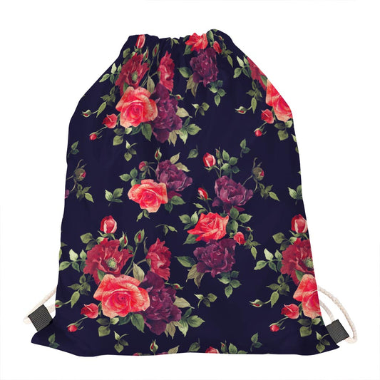 Red Violet Roses Floral Pattern Print Drawstring Bag