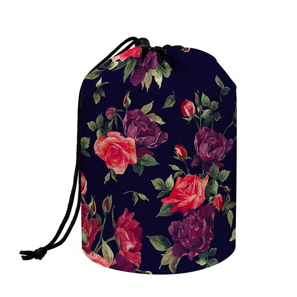 Red Violet Roses Floral Pattern Print Drawstring Makeup Bag