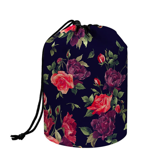 Red Violet Roses Floral Pattern Print Drawstring Makeup Bag