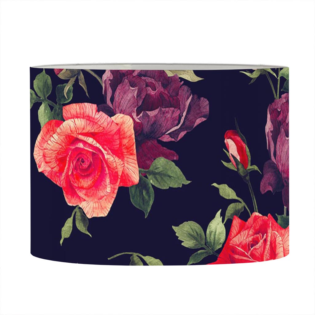 Red Violet Roses Floral Pattern Print Drum Lamp Shade