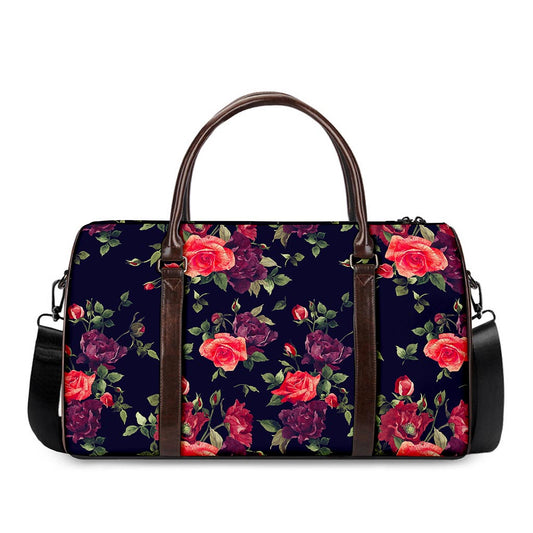 Red Violet Roses Floral Pattern Print Duffle Bag