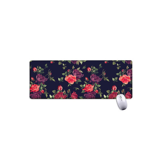 Red Violet Roses Floral Pattern Print Extended Mouse Pad