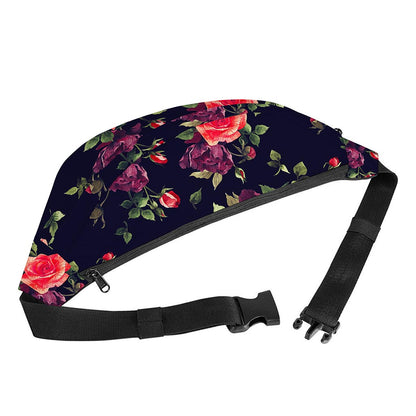 Red Violet Roses Floral Pattern Print Fanny Pack