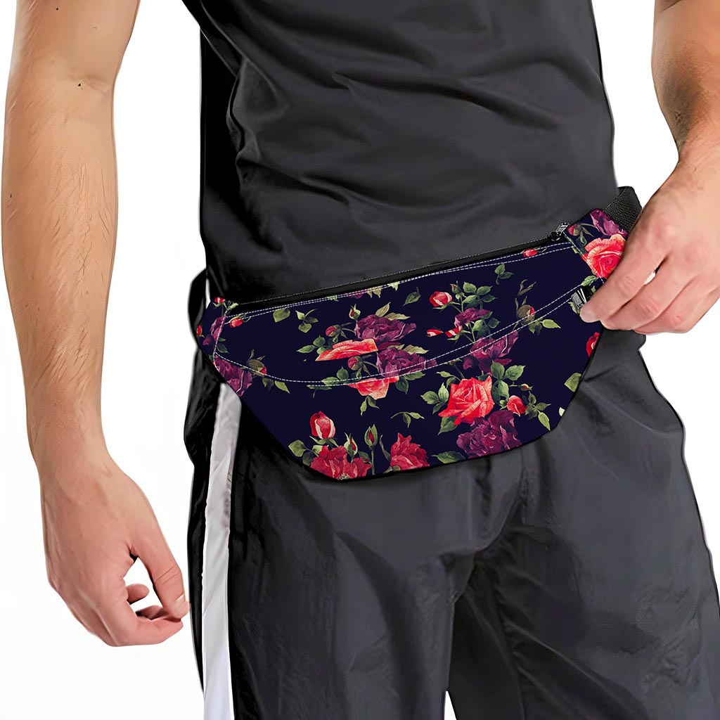 Red Violet Roses Floral Pattern Print Fanny Pack