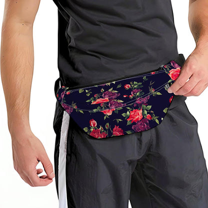 Red Violet Roses Floral Pattern Print Fanny Pack