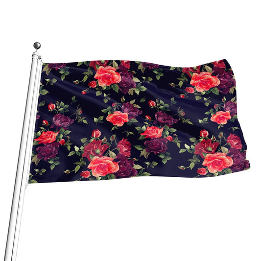 Red Violet Roses Floral Pattern Print Flag