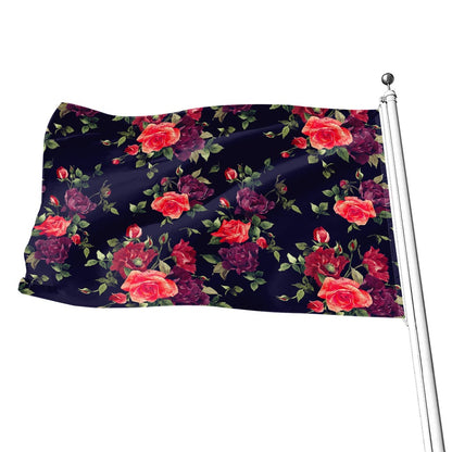 Red Violet Roses Floral Pattern Print Flag