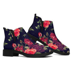 Red Violet Roses Floral Pattern Print Flat Ankle Boots
