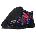 Red Violet Roses Floral Pattern Print Flat Ankle Boots