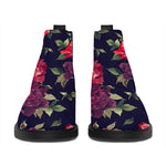 Red Violet Roses Floral Pattern Print Flat Ankle Boots