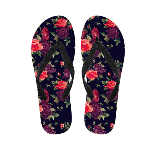 Red Violet Roses Floral Pattern Print Flip Flops