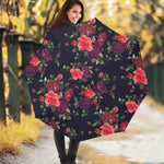 Red Violet Roses Floral Pattern Print Foldable Umbrella