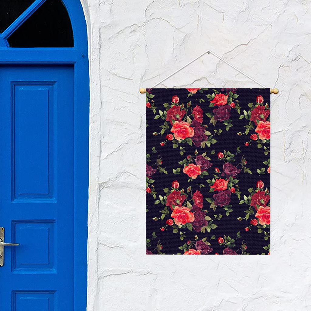 Red Violet Roses Floral Pattern Print Garden Flag