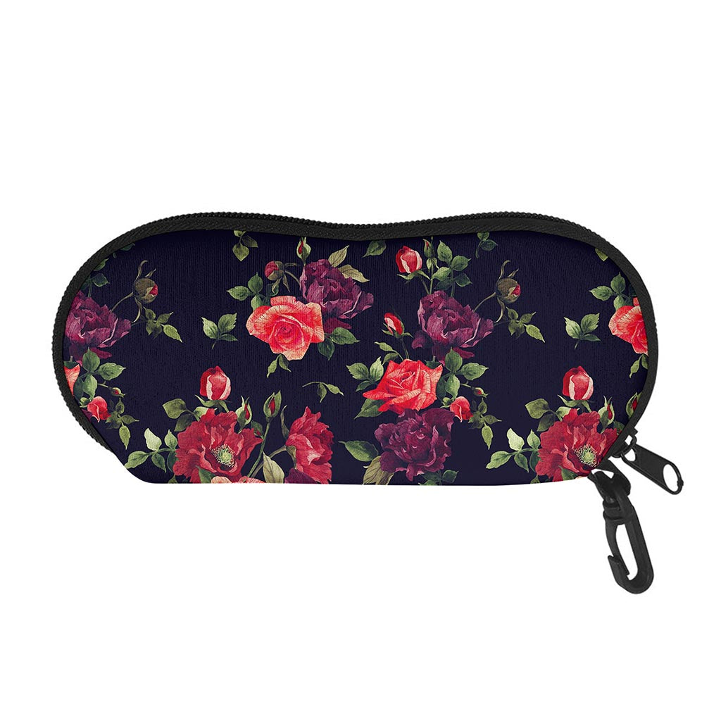 Red Violet Roses Floral Pattern Print Glasses Case