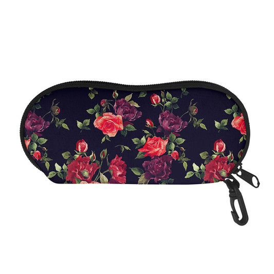 Red Violet Roses Floral Pattern Print Glasses Case
