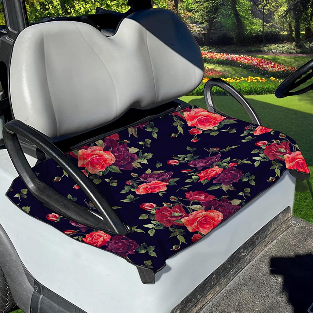 Red Violet Roses Floral Pattern Print Golf Cart Seat Cover