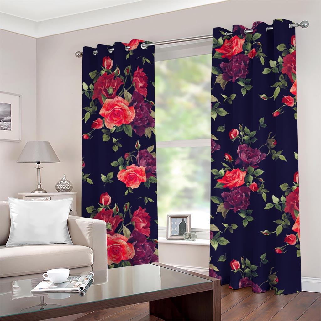 Red Violet Roses Floral Pattern Print Grommet Curtains