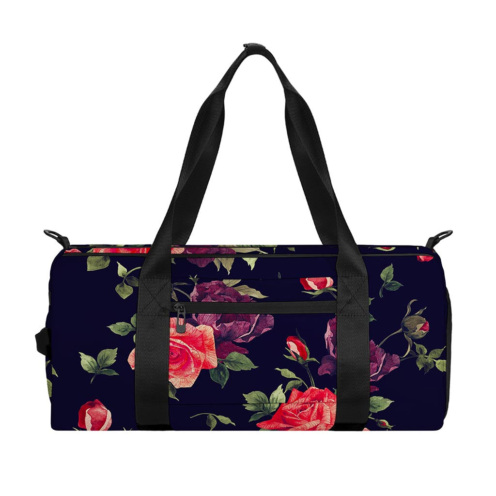 Red Violet Roses Floral Pattern Print Gym Bag