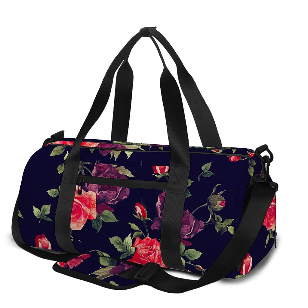 Red Violet Roses Floral Pattern Print Gym Bag
