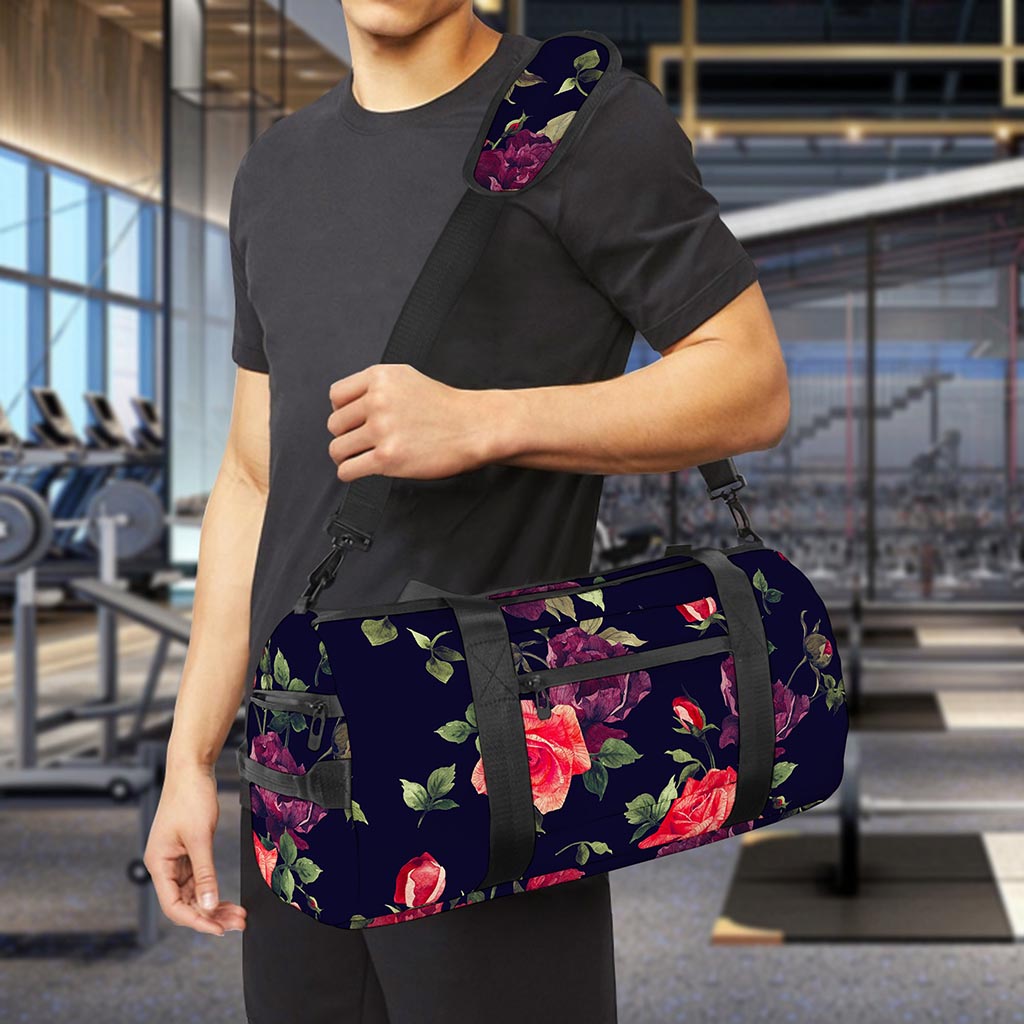 Red Violet Roses Floral Pattern Print Gym Bag