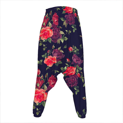 Red Violet Roses Floral Pattern Print Hammer Pants