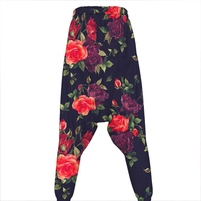 Red Violet Roses Floral Pattern Print Hammer Pants