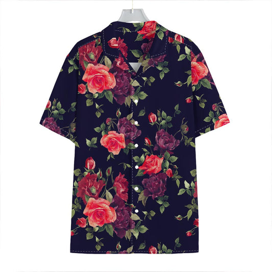 Red Violet Roses Floral Pattern Print Hawaiian Shirt