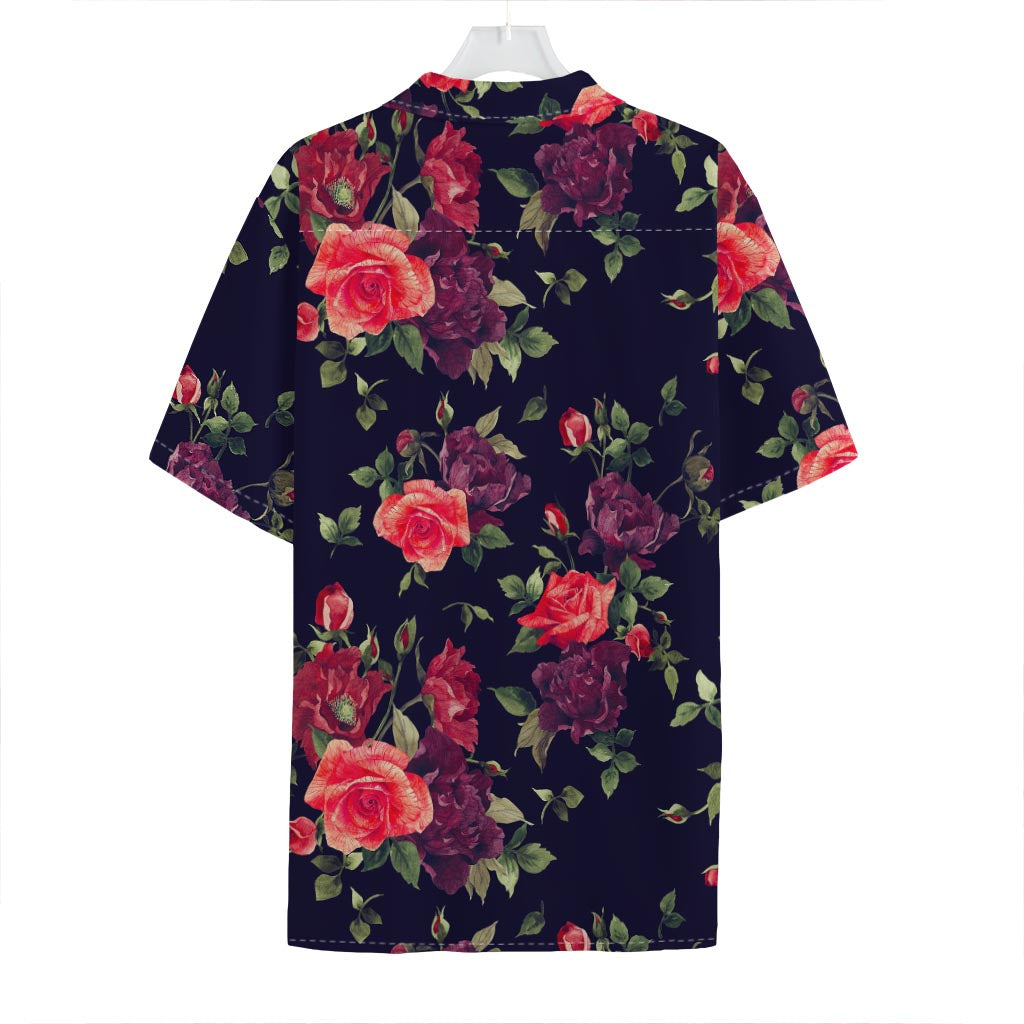 Red Violet Roses Floral Pattern Print Hawaiian Shirt